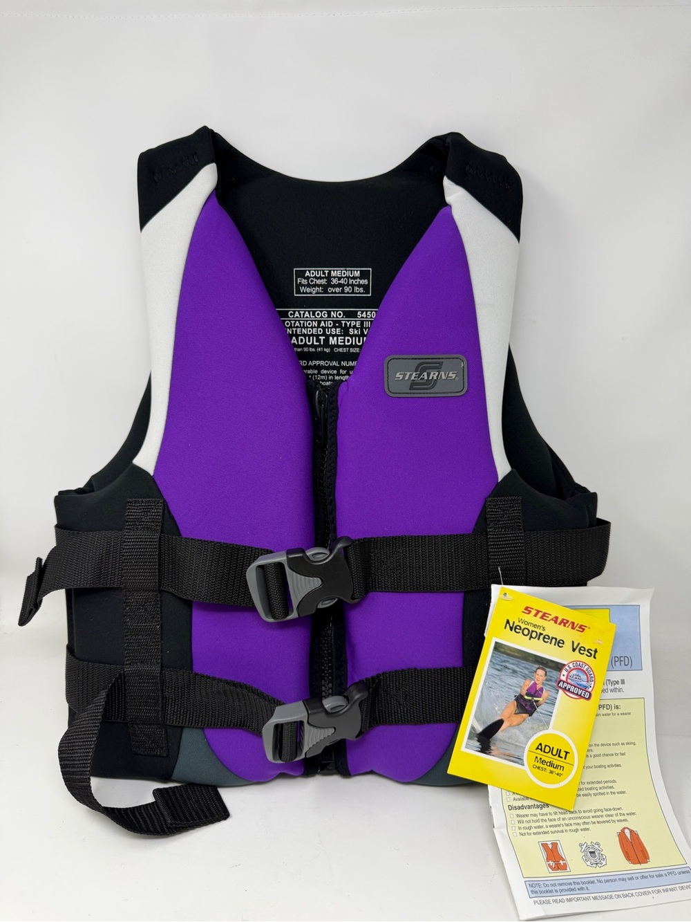 Stearns Neoprene Type III Life Jacket Purple Black, USCG Woman , Size M
